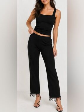 Vintage 1989 Beaded Hem Black Pants – Sz 6